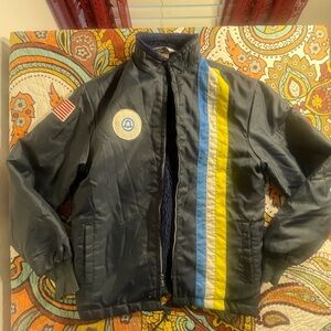 80s Black Jacket with Yellow and Blue Stripes